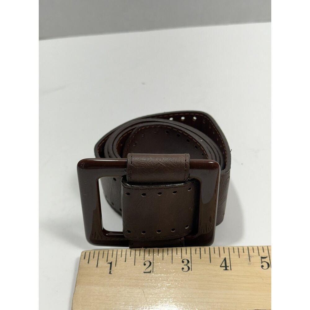 Fashion Belt Women Brown 100% PU Acrylic‎ Large Buckle Embossed Faux Sz 2X